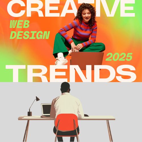 Illustration of modern web design trends for 2025 with futuristic elements.